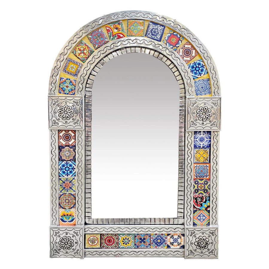 Small Arched Talavera Tile Mirror - Natural Finish