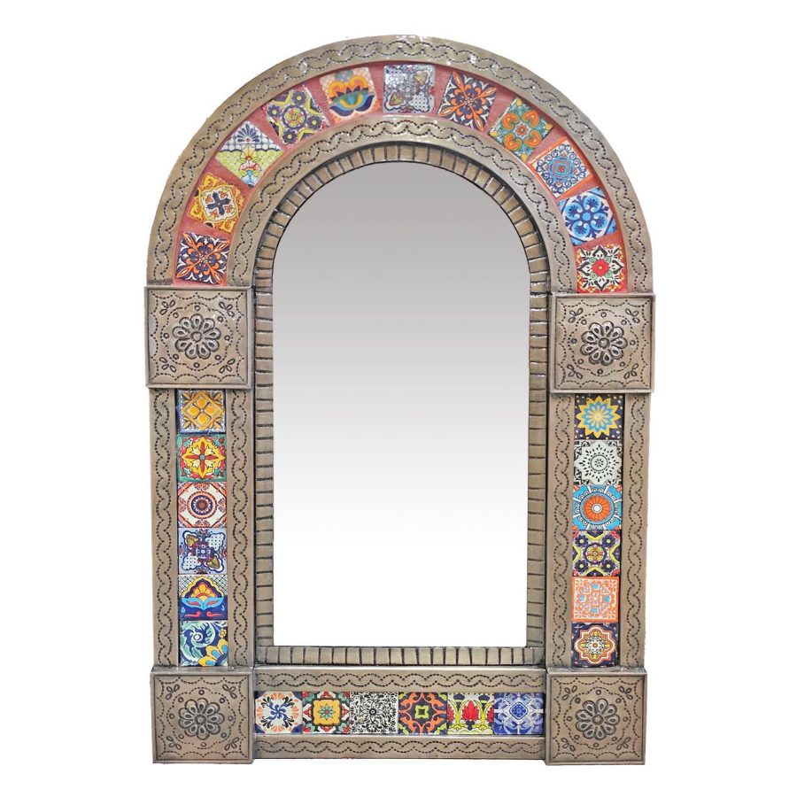 Small Arched Talavera Tile Mirror - Oxidized Finish