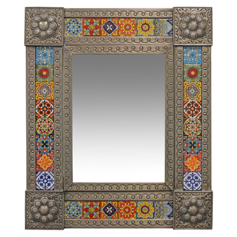 Small Talavera Tile Mirror - Oxidized Finish