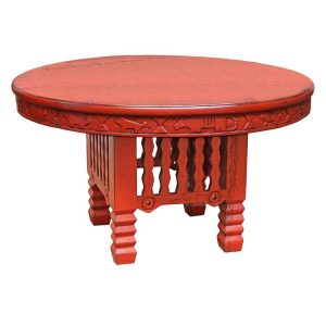 Southwestern Rustic Round Chiapas Dining Table - Turquoise/Red Under