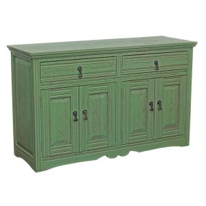 Southwestern Rustic Santa Clara Sideboard with Pastel Green/Red Under Finish