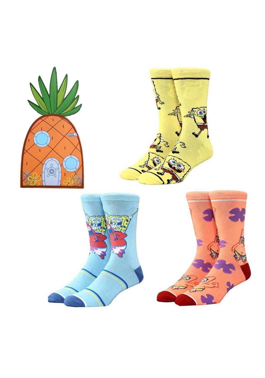 Spongebob & Patrick 3 Pair Crew Socks Pineapple Box Set