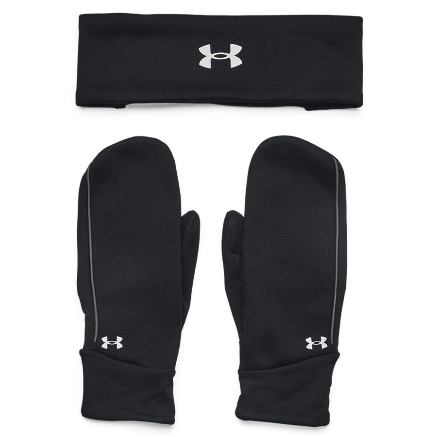 UA Women's Headband & Mitten Set - Black/Jet Gray/Reflective/L/XL