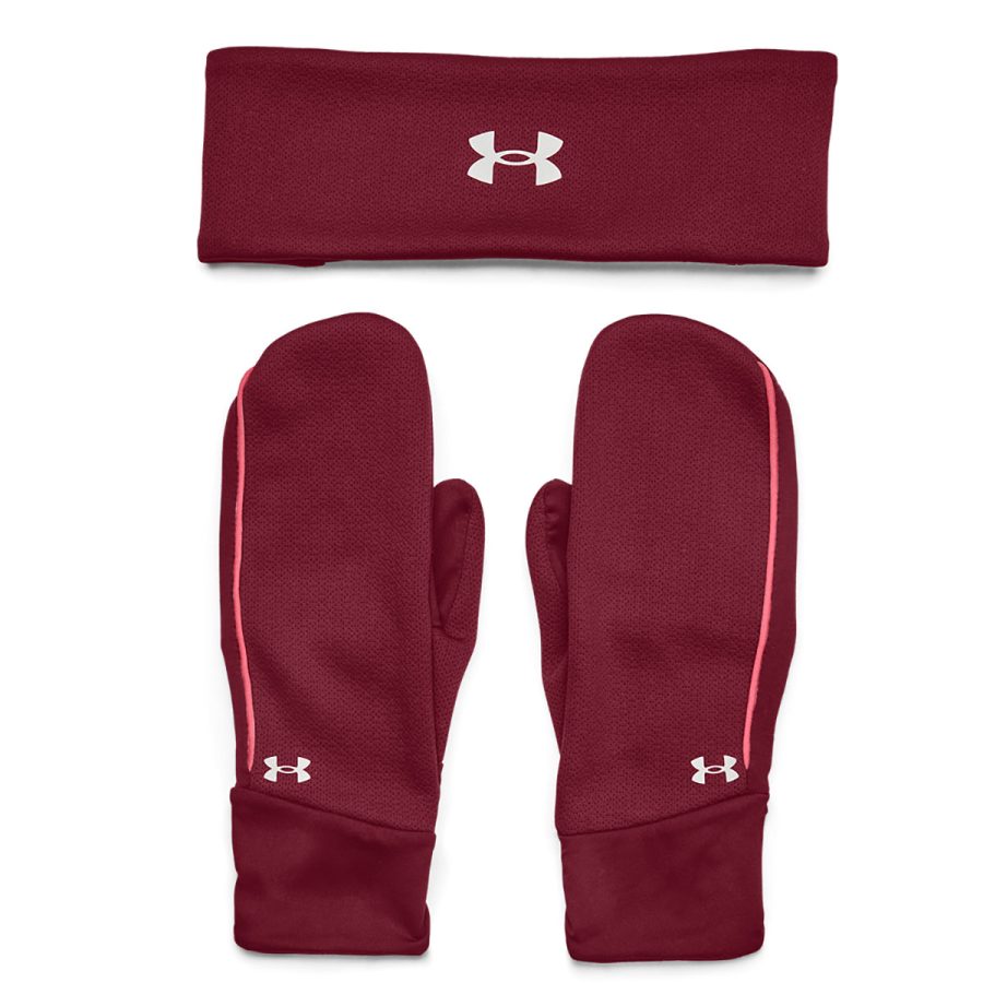 UA Women's Headband & Mitten Set - League Red/Brilliance/Reflective/L/XL