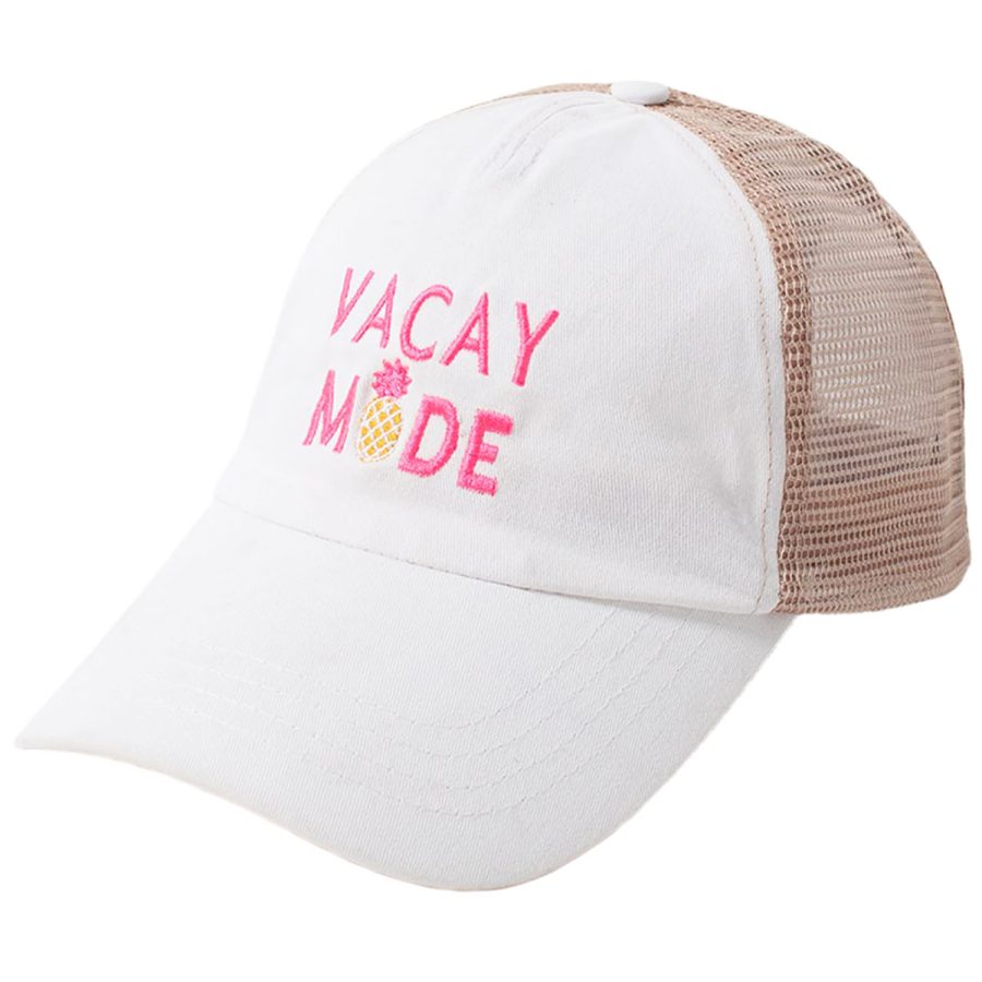 Vacay Mode Mesh Back Ponyflo Baseball Cap - White/1SFM