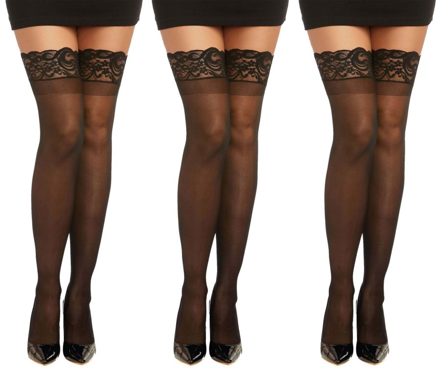 Women's Black Lace Top Sheer Thigh High Multi-Pack