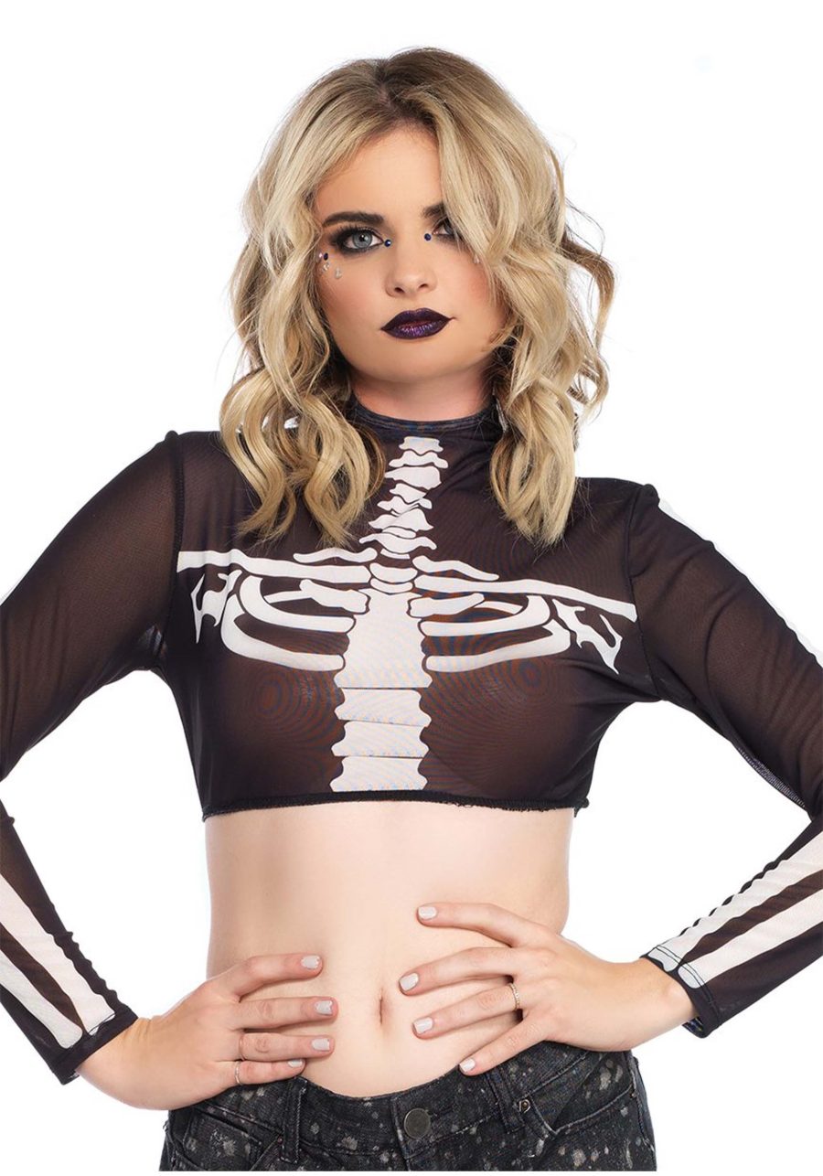 Women's Black Skeleton High Neck Crop Top