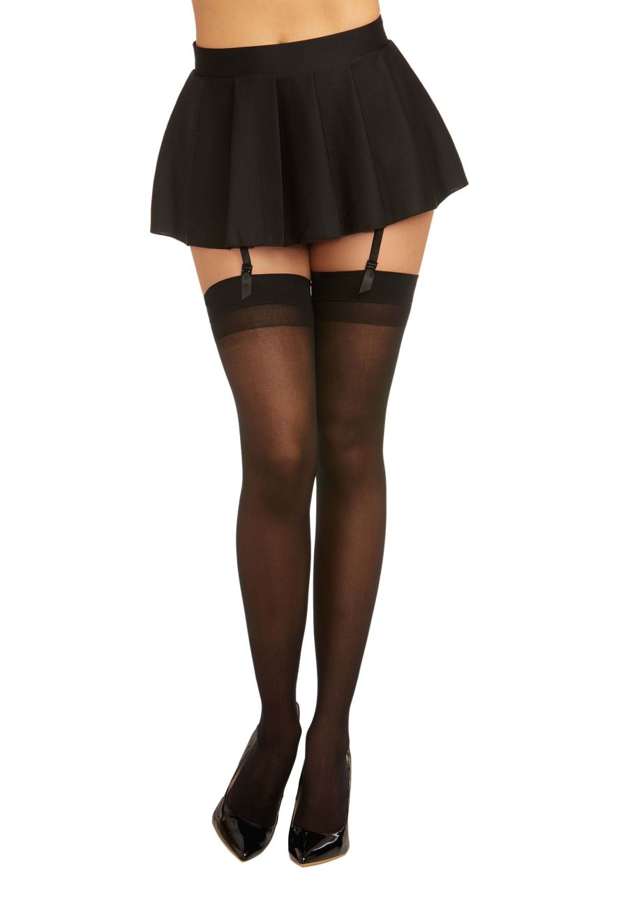 Women's Black Thigh High Stockings with Back Seam