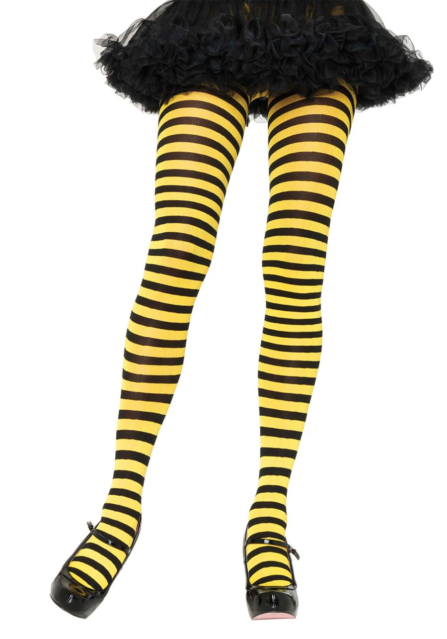 Womens Black and Yellow Striped Nylon Tights