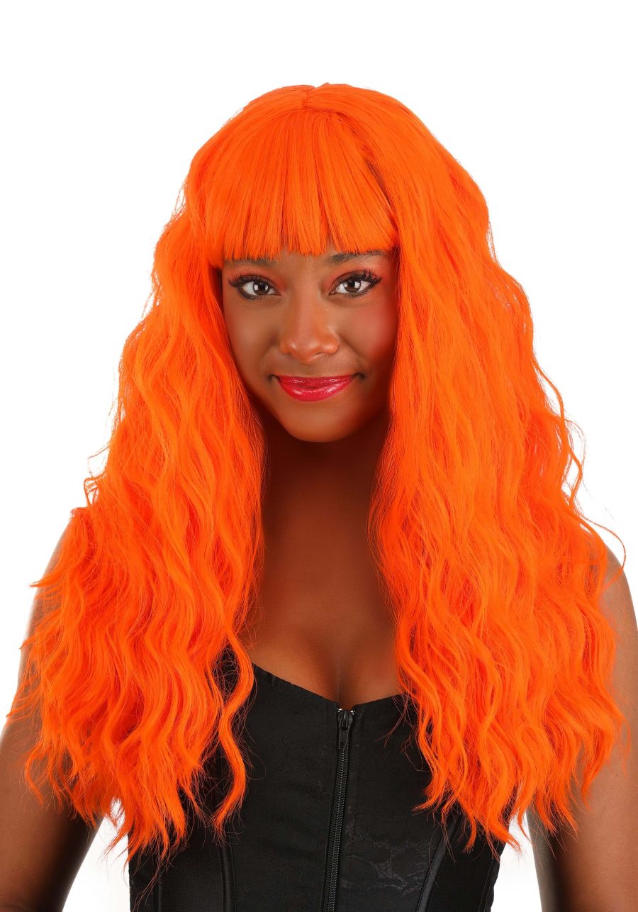 Women's Fiery Orange Long Wavy Wig