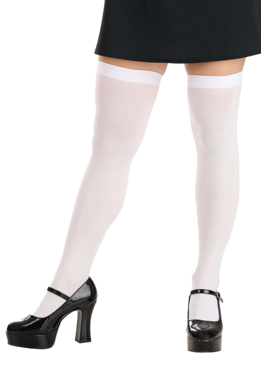 Women's Opaque White Thigh High Stockings