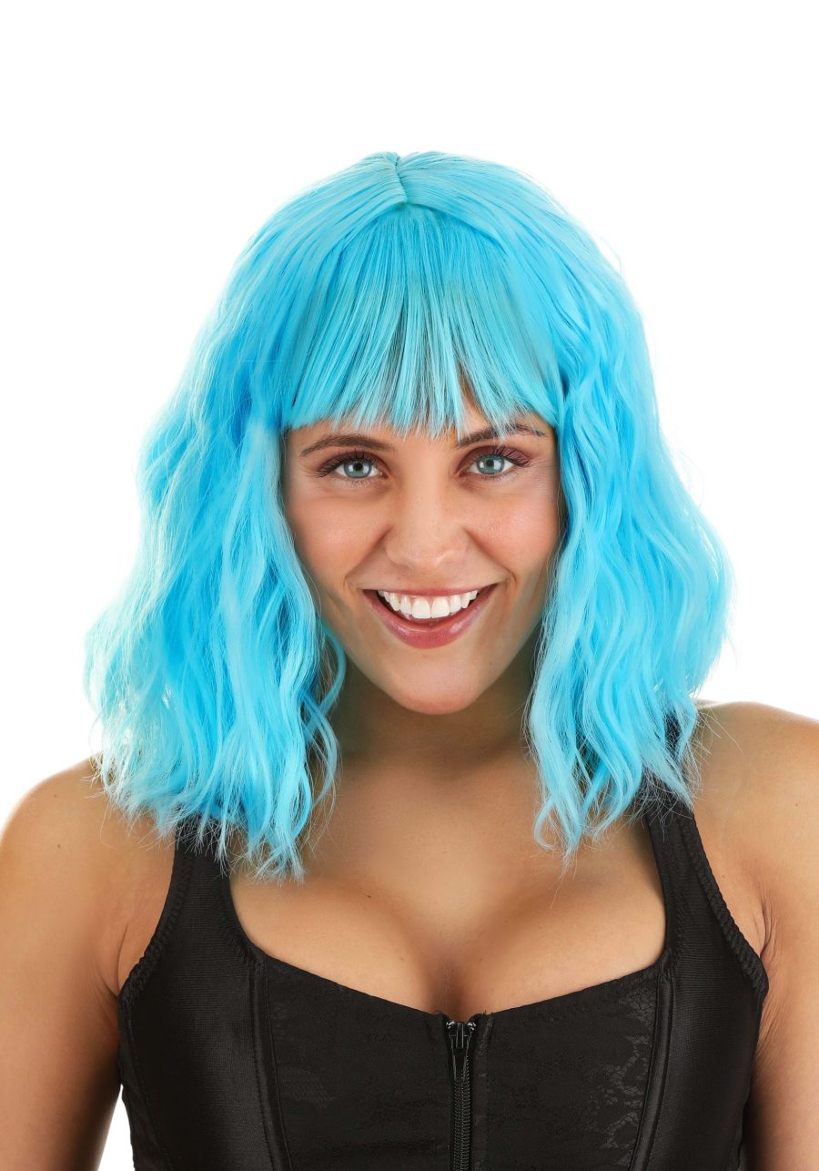 Women's Sky Blue Wavy Wig