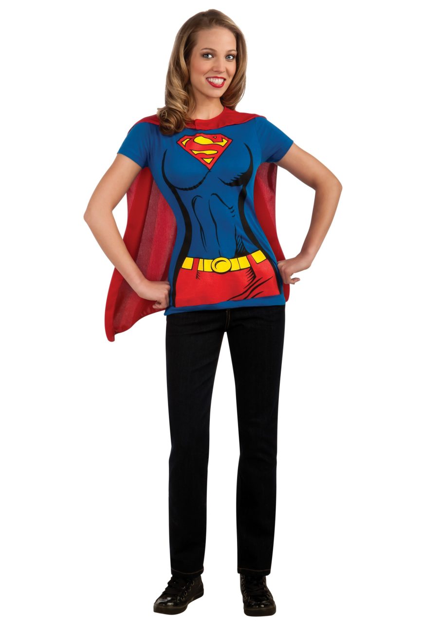 Women's Supergirl T-Shirt with Cape Costume