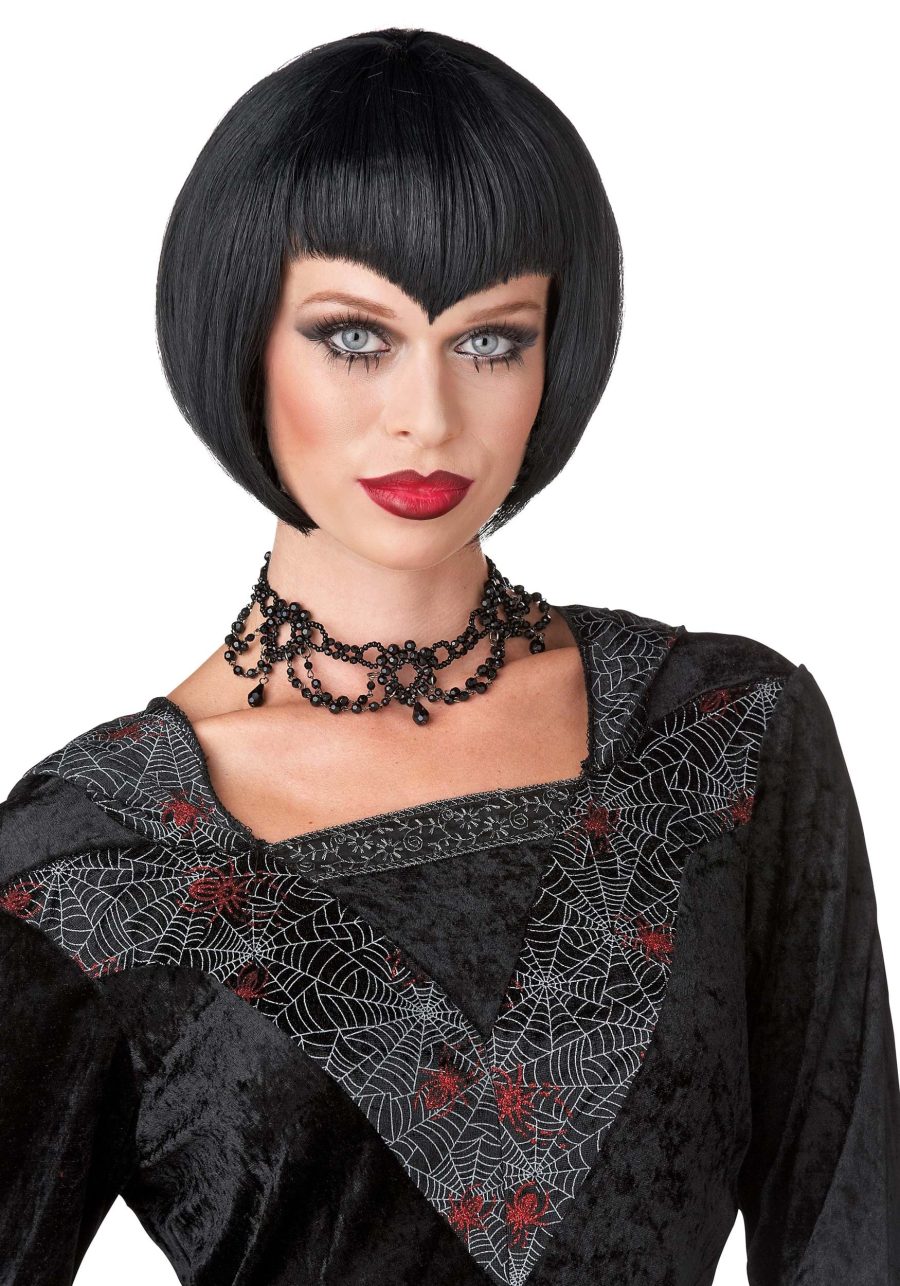 Women's Vampirette V Bang Black Bob Costume Wig