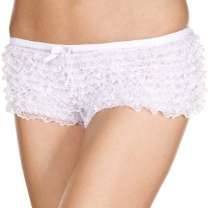 Women's White Micro Lace Ruffle Tanga Shorts