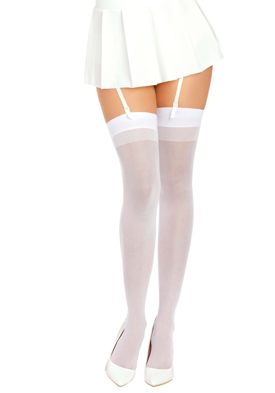 Women's White Thigh High Stockings with Back Seam