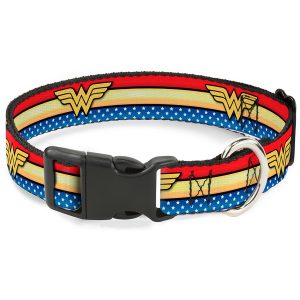 Wonder Woman Logo Stripes/Stars Plastic Clip Dog Collar