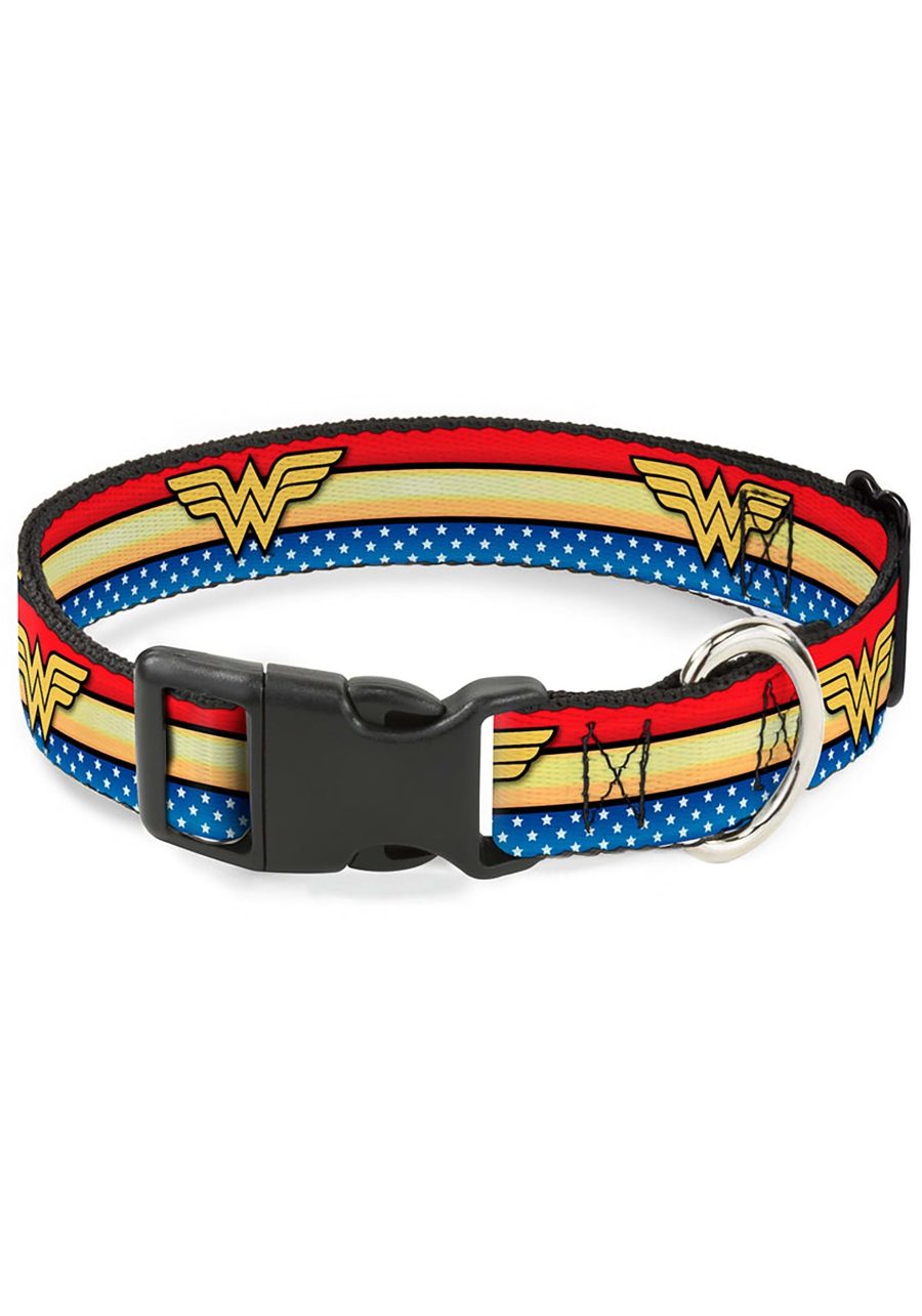 Wonder Woman Logo Stripes/Stars Plastic Clip Dog Collar