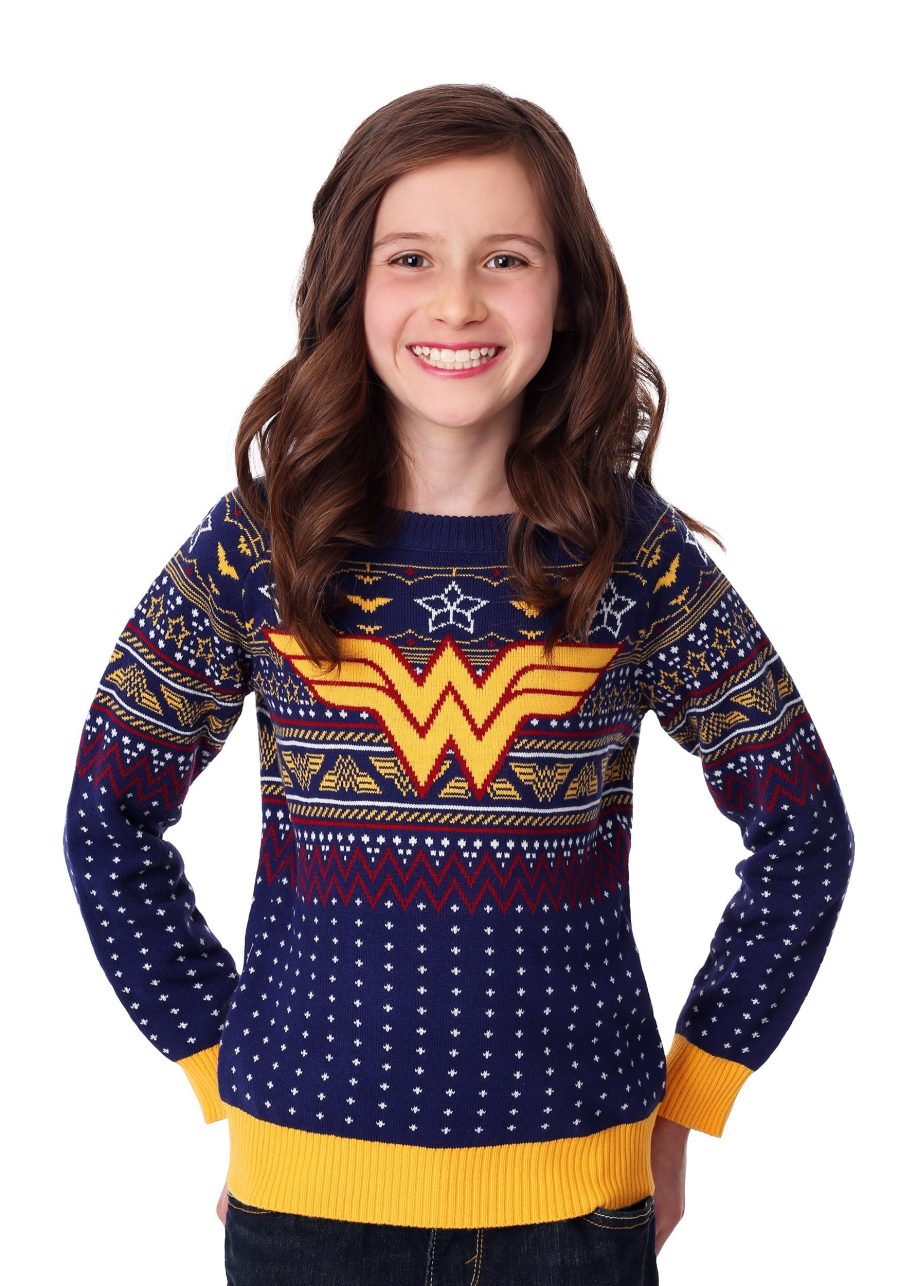 Wonder Woman Navy Ugly Christmas Sweater for Kids