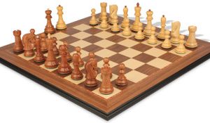 Zagreb Series Chess Set Acacia & Boxwood Pieces with Walnut & Maple Molded Edge Board - 3.875 King