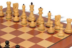 Zagreb Series Chess Set Ebonized & Boxwood Pieces with Classic Mahogany Board - 3.25 King
