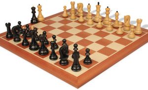Zagreb Series Chess Set Ebonized & Boxwood Pieces with Sunrise Mahogany Board - 3.875 King