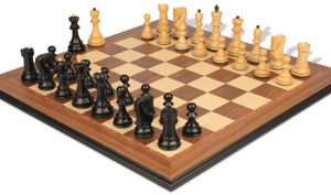 Zagreb Series Chess Set Ebonized & Boxwood Pieces with Walnut Molded Chess Board - 3.25 King