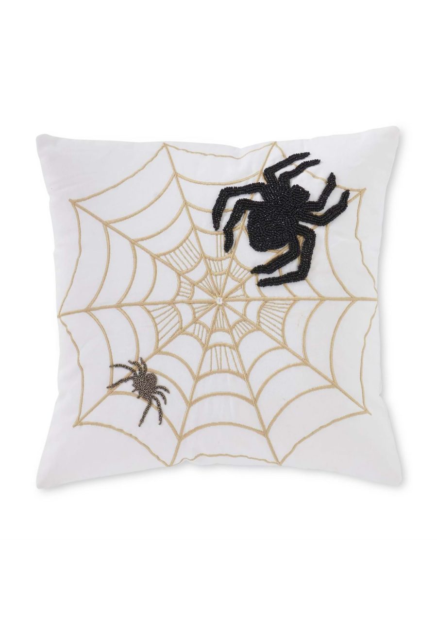 18 Embroidered Spiders & Web Pillow