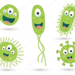 A set of cute green germs and bacteria
