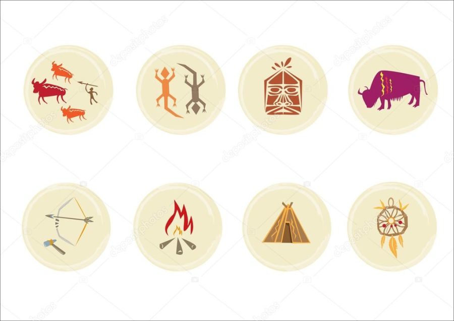 American Indian and Primitive Culture icons. Editable Clip Art.