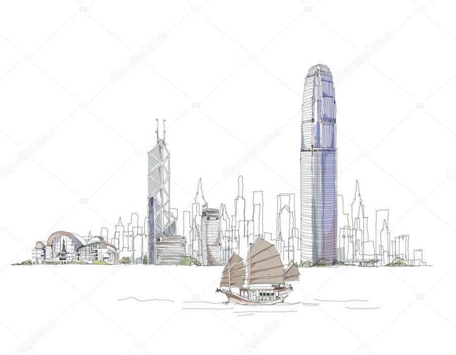 Artistic sketch of Hong Kong bay, sketch collection