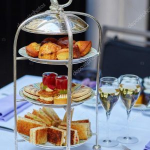 Beautiful table setting for high tea ceremony