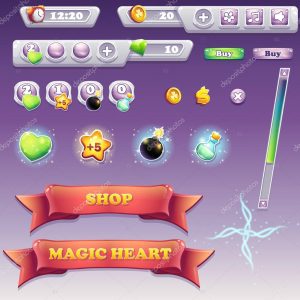 Big set of interface elements for computer games and Web dizayna.Item, boosters