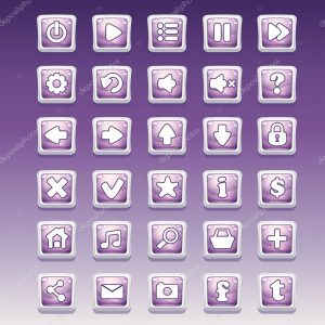 Big set of square buttons with different glamorous image for the user interface and web design