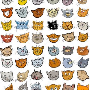 Cartoon funny cats heads big set