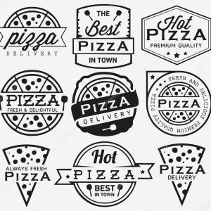Collection of Pizza Labels and Badges in Vintage Style