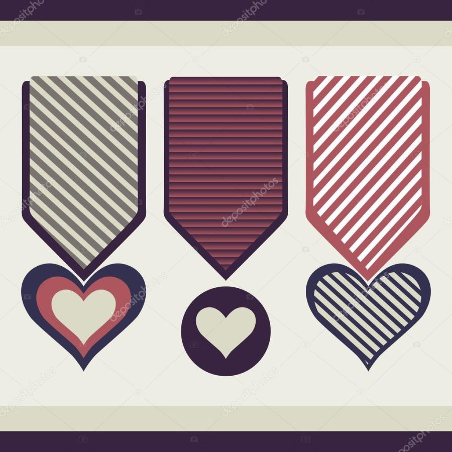 Collection of medals in the form of hearts.