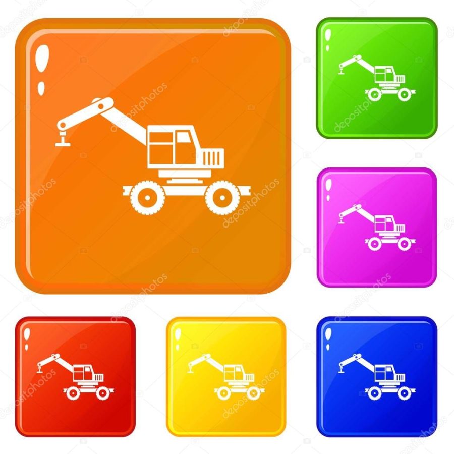 Crane truck icons set vector color