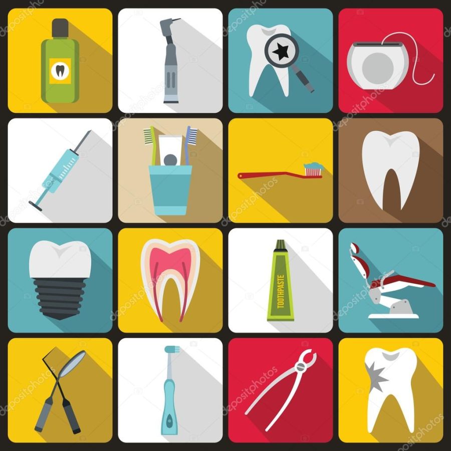 Dental care icons set, flat style