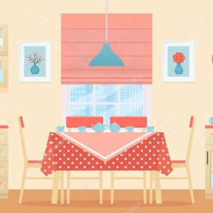 Dining room interior. Vector illustration. Flat design.