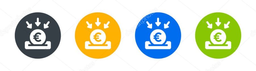 Donation icon. Containing euro coin collecting on box icon symbol.