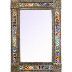 Extra Large Talavera Tile Mirror Frame - Oxidized Finish