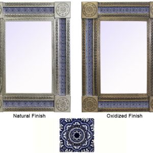 Extra Large Talavera Tile Mirror Frame - Oxidized Finish
