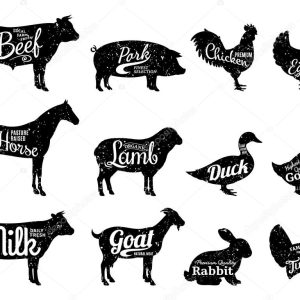 Farm Animals Silhouettes Collection, Butchery Labels Templates