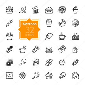 Fastfood - outline web icon set, vector, thin line icons collection
