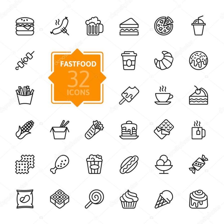 Fastfood - outline web icon set, vector, thin line icons collection