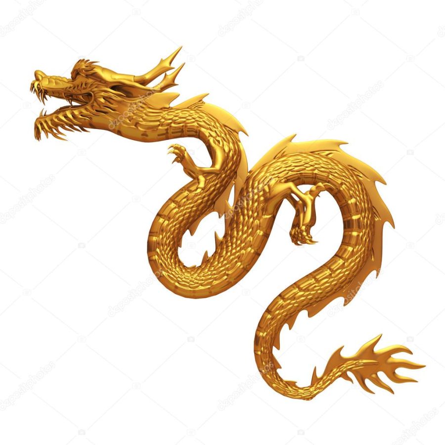 Golden chinese dragon pose