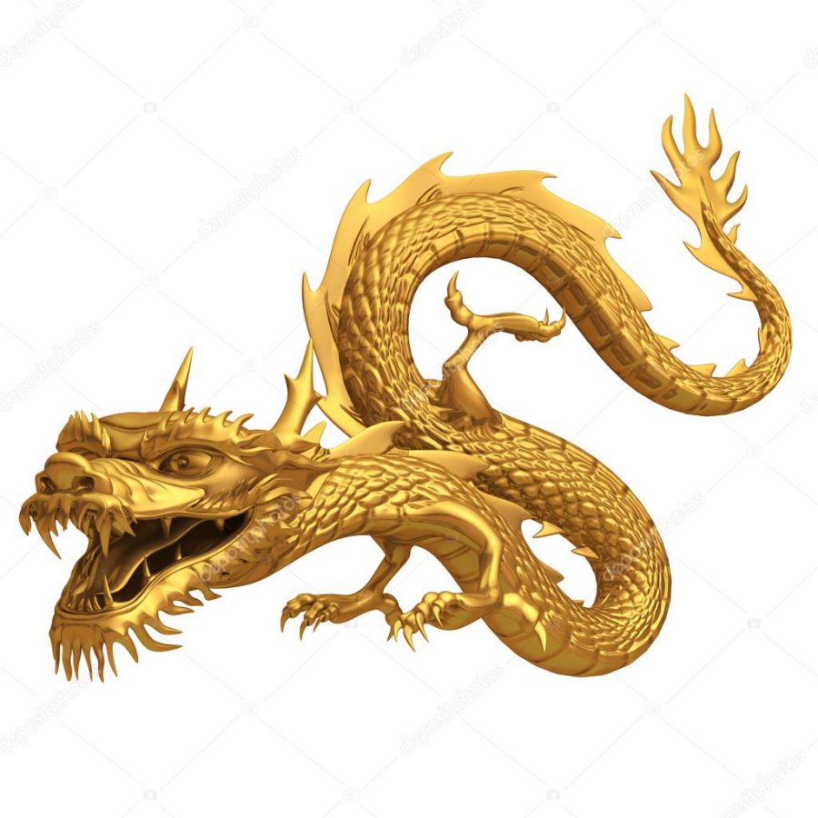 Golden chinese dragon pose