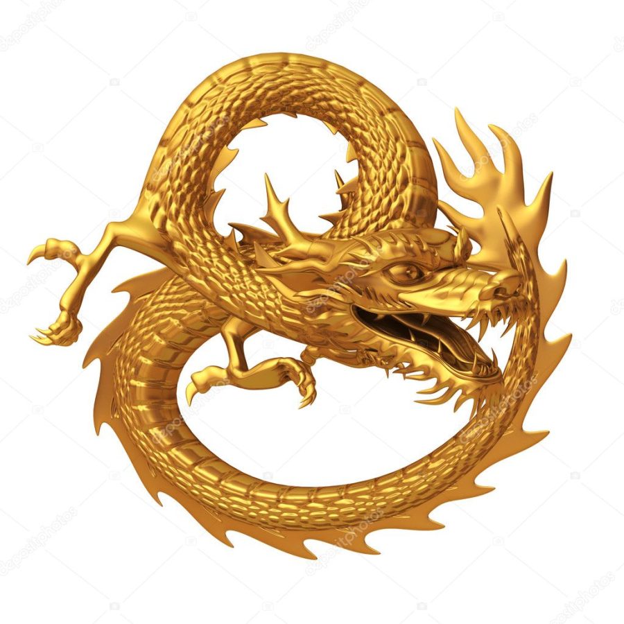 Golden chinese dragon pose