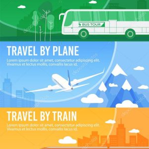 Header Banner Set Offer Bus, Train, Plane Travel